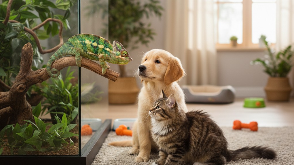 ¿Pueden los camaleones convivir con otras mascotas? Riesgos y recomendaciones