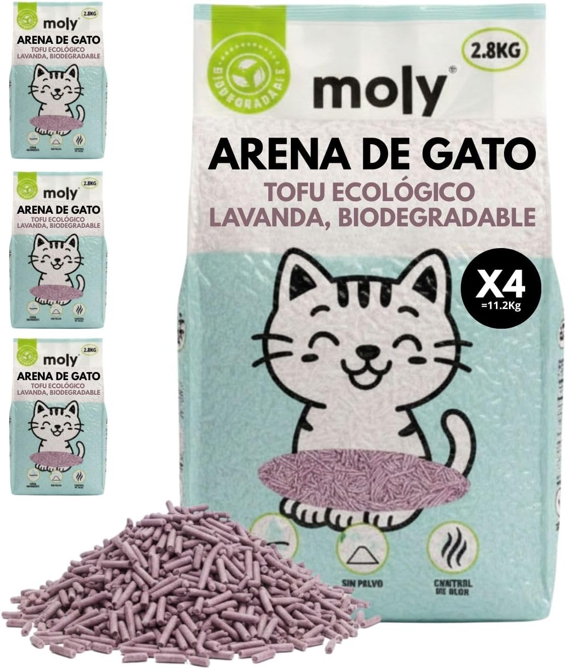 4x Arena de Gato Tofu Lavanda 11.2 kilos