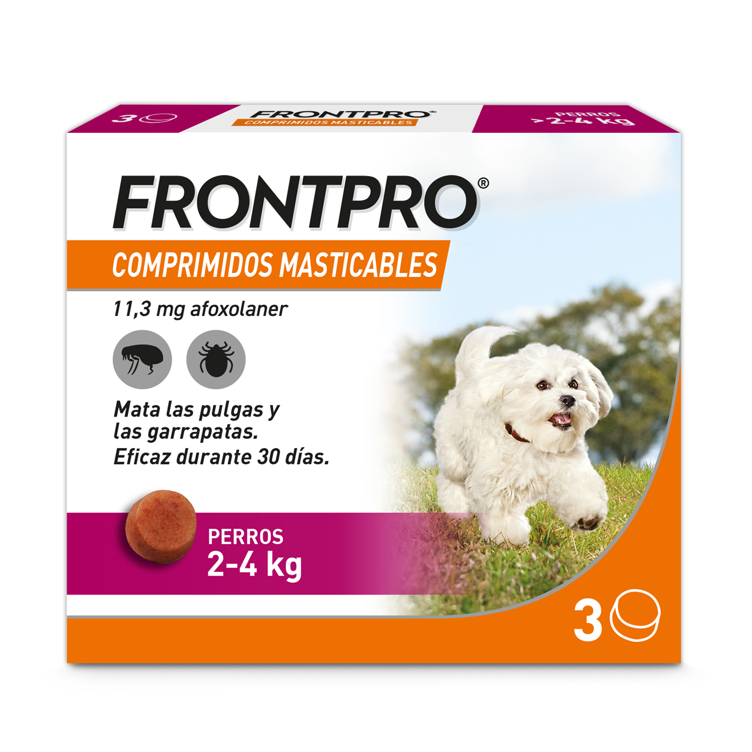 FRONTPRO 11 MG COMPRIMIDOS MASTICABLES PARA PERROS DE 2 A 4 KG | 3 COMPRIMIDOS | ANTIPARASITARIO CONTRA PULGAS Y GARRAPATAS