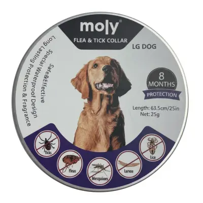 Collier antiparasitaire Moly 62,5 cm pour chiens et chats moyens et grands | Pack 2 unités | Protection naturelle 8 mois