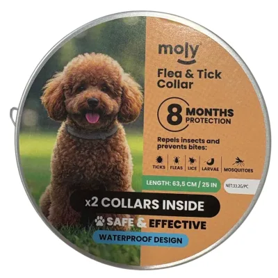 Collar Antiparasitario Moly para Perros y Gatos Medianos y Grandes 62,5 cm | Pack 2 Unidades | Protección Natural 8 Meses