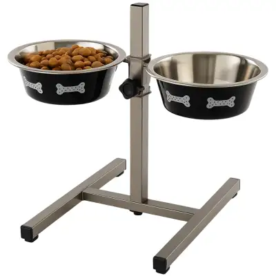 Gamelle Double Réglable en Hauteur Moly | 2 Bols Inox 1,55 L pour Chiens Moyens et Grands
