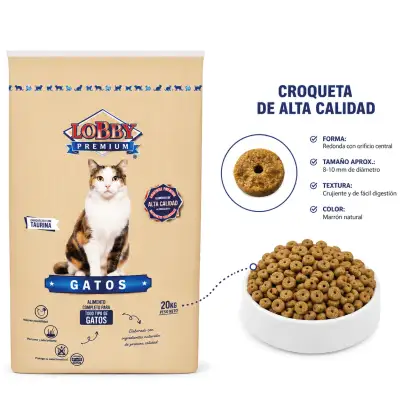 LOBBY PREMIUM GATOS 20 KG | PIENSO COMPLETO PARA GATOS ADULTOS CON TAURINA