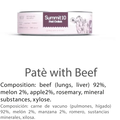 SUMMIT 10 PATÉ DELISH WITH BEEF FOR CATS 85 G | PATÉ HÚMEDO PREMIUM PARA GATOS CON TERNERA, MELÓN Y MANZANA