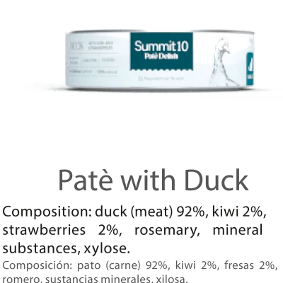 SUMMIT 10 PATÉ DELISH WITH DUCK FOR CATS 85 G | ALIMENTO HÚMEDO PREMIUM PARA GATOS CON PATO, KIWI Y FRESAS