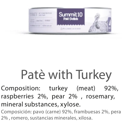 SUMMIT 10 PATÉ DELISH WITH TURKEY FOR CATS 85 G | ALIMENTO HÚMEDO GRAIN FREE PARA GATOS CON PAVO, FRAMBUESAS Y PERA