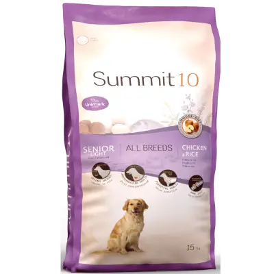SUMMIT 10 SENIOR LIGHT ALL BREEDS CHICKEN RICE 15 KG | PIENSO PREMIUM PARA PERROS SENIOR Y CONTROL DE PESO