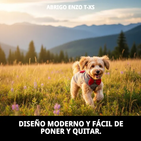 Petit chien portant le manteau Enzo T-XS lors d'une promenade hivernale