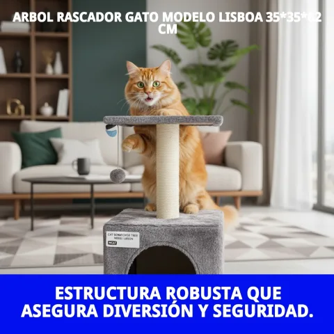 Chat utilisant l'arbre à griffer modèle Lisboa pour jouer