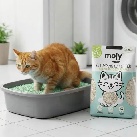 Detalle textura de la arena aglomerante biodegradable para gatos
