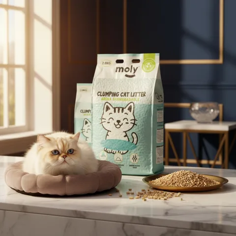 Emballage écologique de la litière pour chats Moly