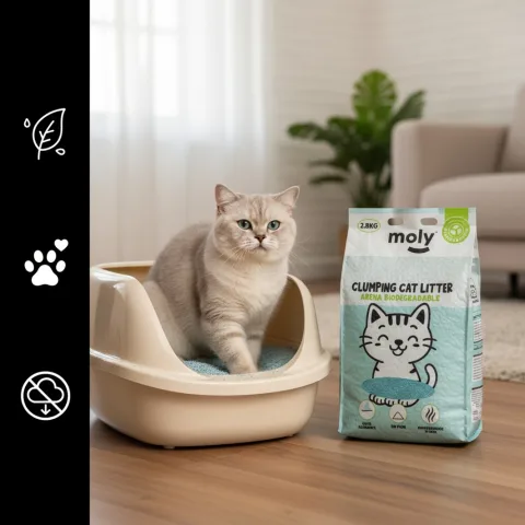 Litière pour chats avec contrôle des odeurs en usage domestique