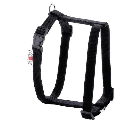 Vista lateral del arnés nylon liso con ajuste en pecho de perro