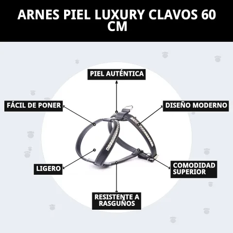 Arnés piel luxury clavos 60 cm en caja de Mar Mascotas