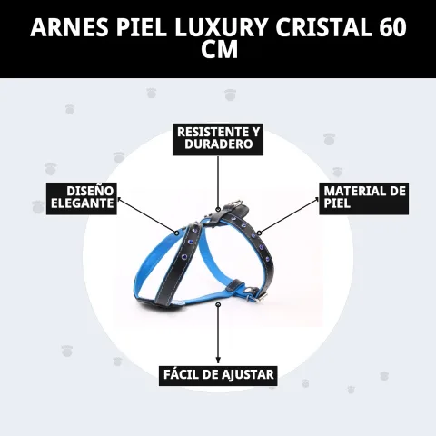 Empaque y presentación del arnés piel luxury cristal