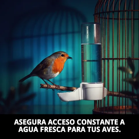 Abreuvoir pour oiseaux installé dans une cage métallique