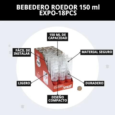 Bebedero para roedores con sistema antigoteo y fijación segura