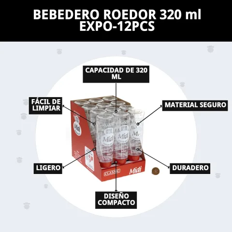 Bebedero roedor 320 ml en ambiente de jaula limpia