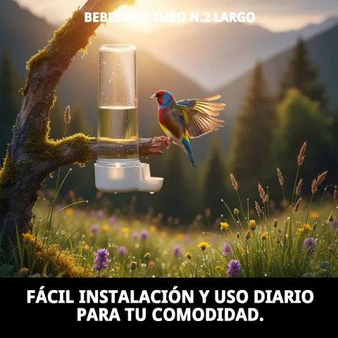 Abreuvoir Tube N.2 Long dans une cage avec un petit animal s'hydratant