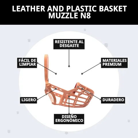 Museruola cesta N8 en cuir et plastique avec fermeture sécurisée