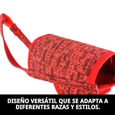 Muselière deluxe casitas rojas T-L sur fond blanc