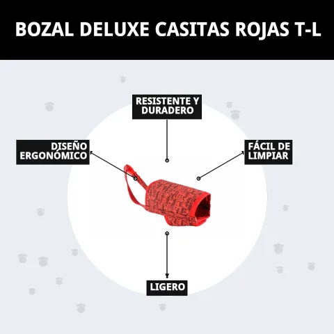 Détail des matériaux de la muselière deluxe casitas rojas T-L