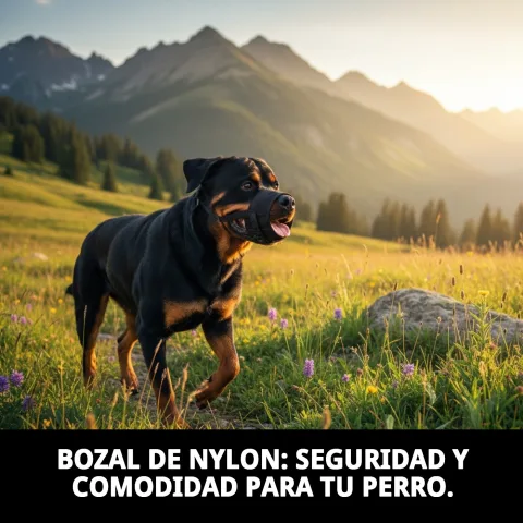 Bozal nylon permitiendo beber agua a perro durante paseo