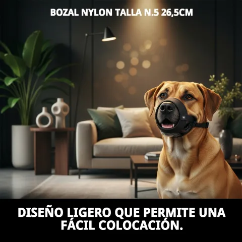 Vista lateral del bozal nylon para perro de raza grande