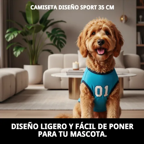 Perro pequeño con camiseta sport 35 cm en paseo al aire libre