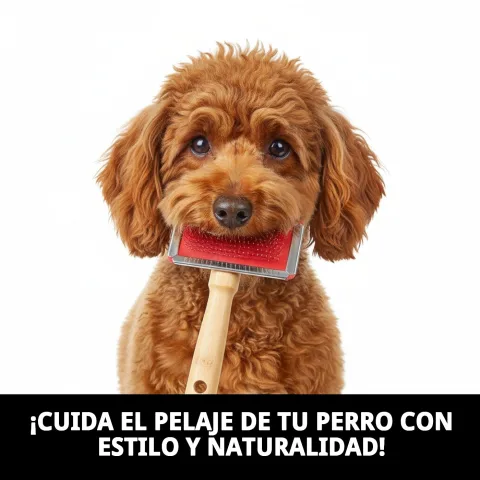 Carda de bambú pequeña en mano para cuidado de perro