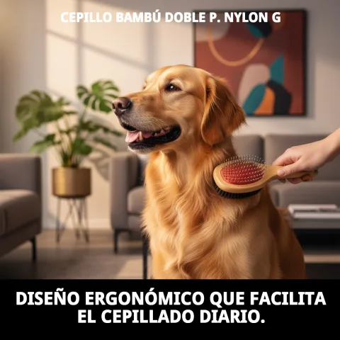 Vista lateral del Cepillo Bambú Doble Púas de Nylon Grande Moly