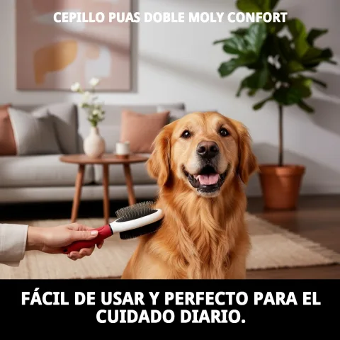 Cepillo Doble Moly Confort aplicado en gato con pelaje largo
