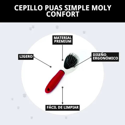 Caja y presentación del Cepillo de Púas Simple Moly Confort en Mar Mascotas