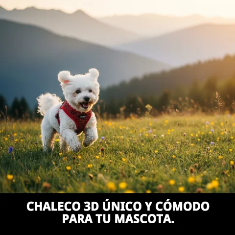 Chaleco 3D casitas rouges porté par un petit chien