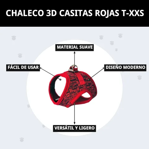 Emballage et présentation du gilet 3D maisons rouges T-XXS chez La Tribu Animale