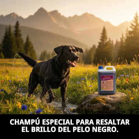 Botella de 5 litros de champú para perros pelo negro