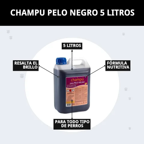 Envase grande de champú para perros con pelo oscuro