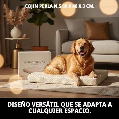 Perro descansando cómodamente sobre el cojín Perla N.5