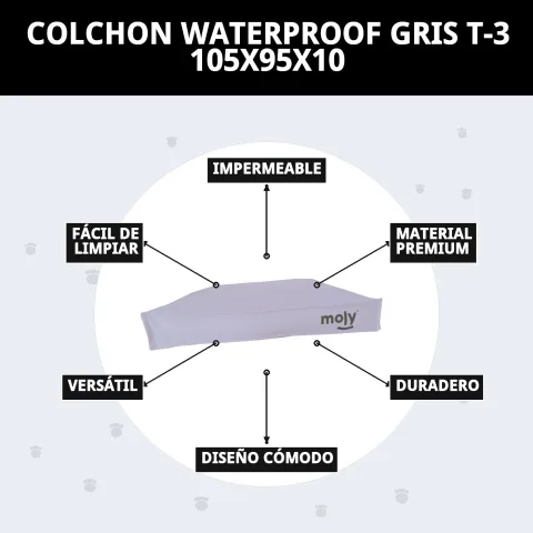 Matelas Waterproof Moly Gris T-3 montrant résistance et durabilité