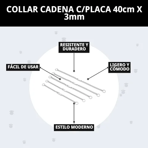 Collar cadena con placa para perros, fácil de limpiar y duradero