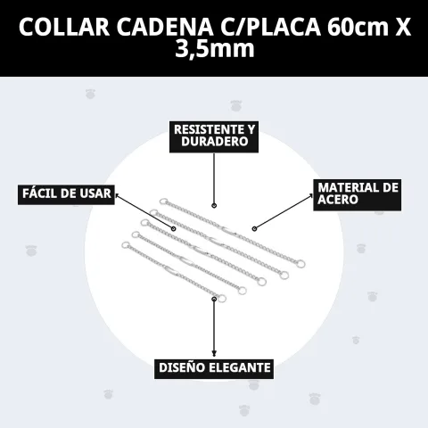 Packaging del collar cadena con placa en tienda Mar Mascotas