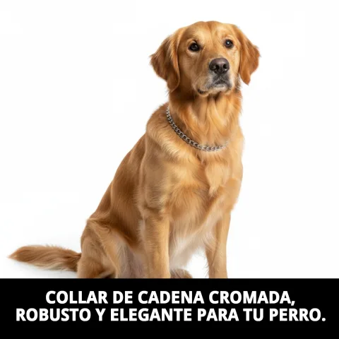 Vista lateral del collar cadena cromada para perros