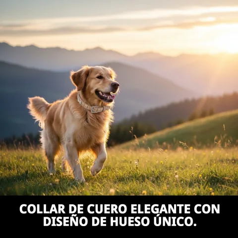 Collar de cuero azul para perros con diseño decorativo de hueso