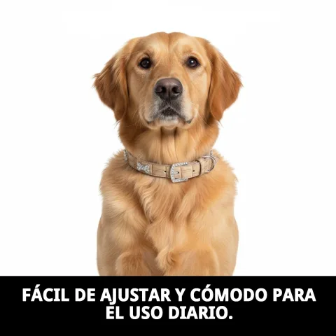 Collar de cuero colocado en perro activo durante paseo