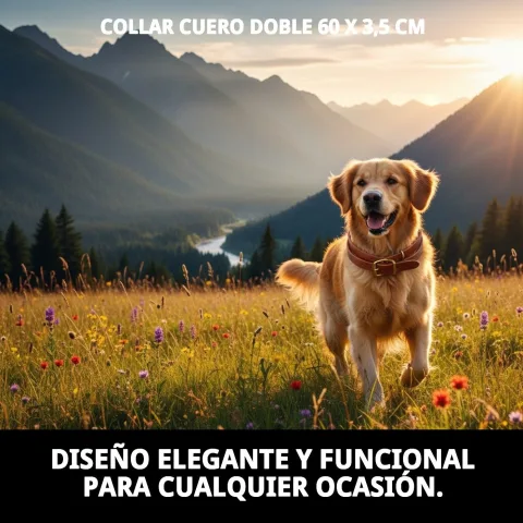 Collar de cuero doble colocado en perro de tamaño medio