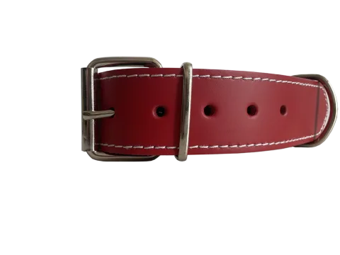 Detalle hebilla ajustable collar cuero doble 75x4 cm