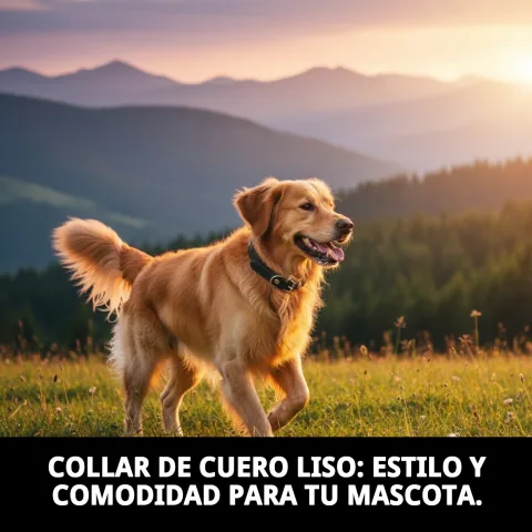 Collar de cuero liso colocado en perro pequeño durante paseo