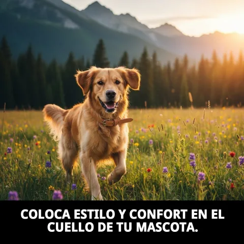Collar de cuero liso ajustado en perro mediano