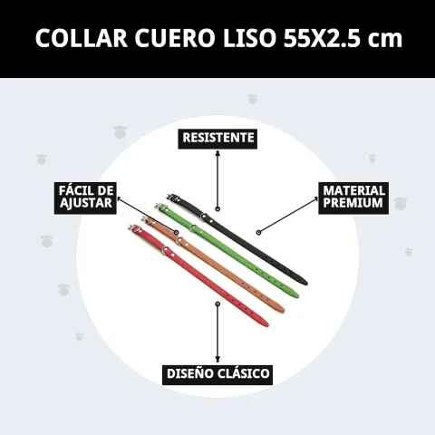 Pack completo del collar cuero liso 55x2.5 cm en Mar Mascotas