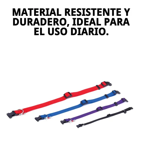 Collar nylon liso azul con ajuste fácil para perros pequeños